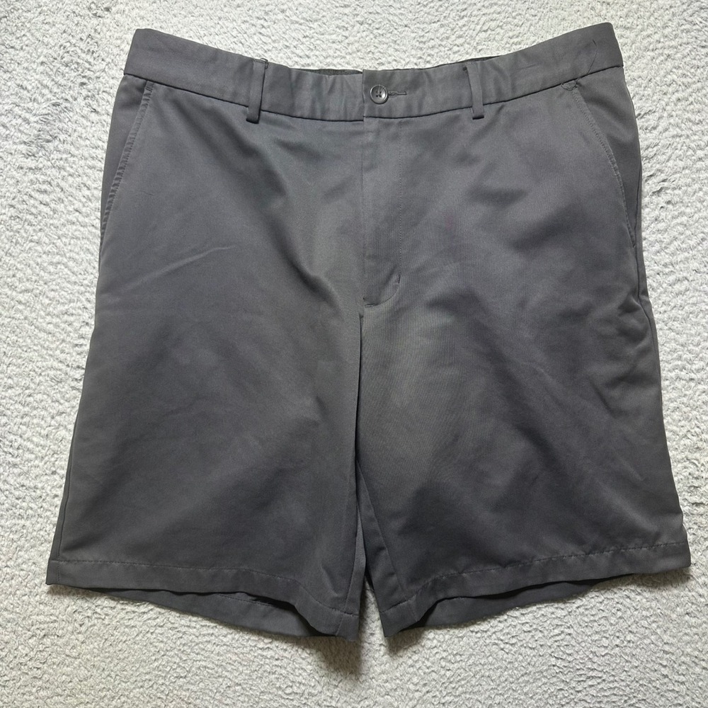 Greg Norman Tasso Elba Mens 36 Gray Golf Shorts Shark Logo Performance Polyester